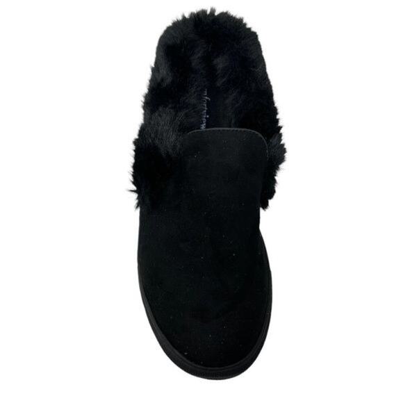 Comfortview Black Fuzzy Faux Fur Slip-on House Shoes Women's Size 10.5 NEW with - Picture 6 of 12